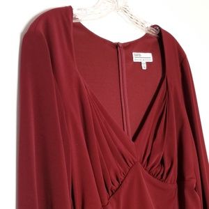 David Meister Red Long Sleeve Gathered Dress 14